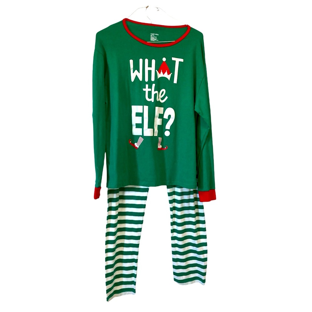 Family Feeling Christmas Pajamas What The Elf? Holiday Cheer Green Red White XXL